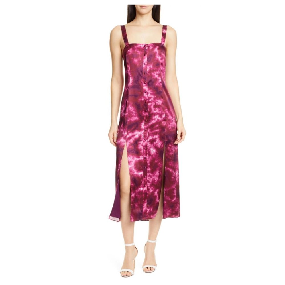 Cinq A Sept Alexa Tie Dye Satin Midi Dress Pink - Picture 1 of 5